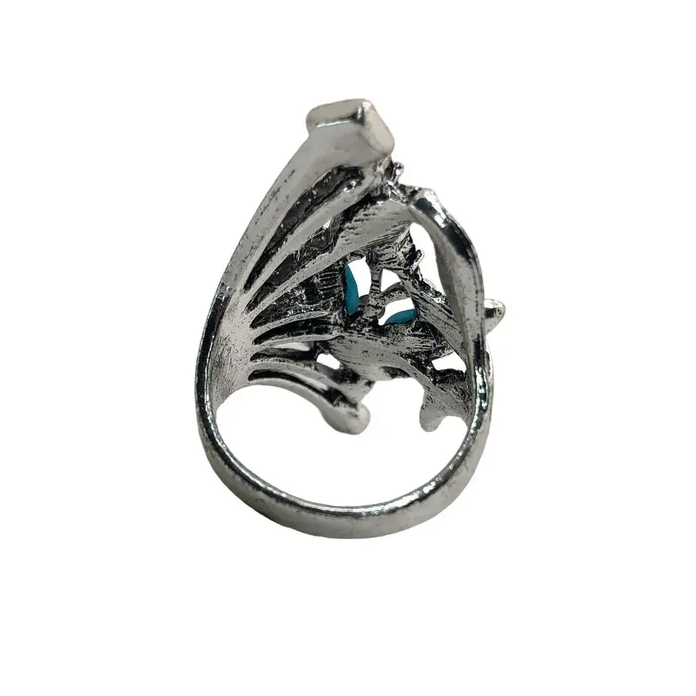 Silver Butterfly Rhinestone Statement Ring - Size 8